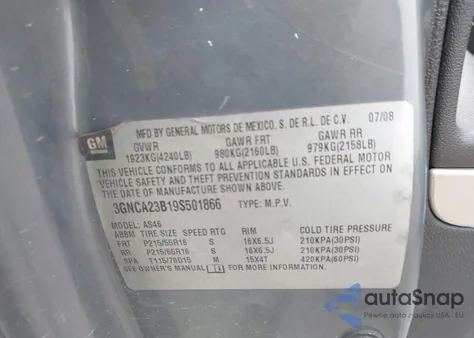 2009 Chevrolet Hhr Lt from USA, damaged, VIN 3GNCA23B19S501866